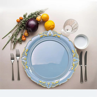 Assiettes de présentation jetables écologiques en plastique robuste de 13 pouces avec bord doré, pour la restauration de mariages, vente en gros