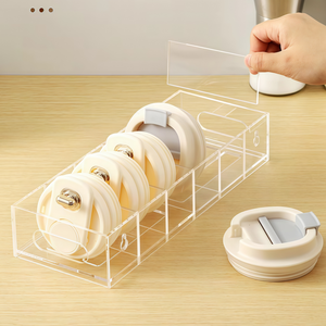 손잡이가 있는 직사각형 투명 아크릴 수납함, 분리형 칸막이가 있는 데스크 정리함 - Product Image 4