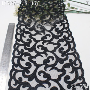 Pizzo <span class=keywords><strong>Ricamato</strong></span> in <span class=keywords><strong>Tulle</strong></span> 22cm <span class=keywords><strong>Nero</strong></span>, Bordatura in Pizzo Personalizzata, Tessuto in Pizzo <span class=keywords><strong>Ricamato</strong></span> a Rete per Designer di Lingerie Femminile - Product Image 1