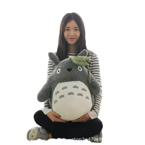 Kawaii Creative Totoro Plush Toy Cartoon Japanese Style Anime Cat Stuffed Animal Doll Big Teeth Leaf Totoro Plush Pillow