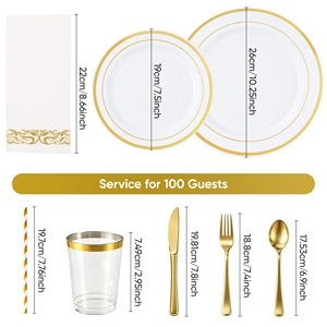 Kit de Vajilla Desechable para Fiestas, Platos para Cena, Platos para Ensalada, Vasos, Servilletas, Utensilios Elegantes, Ecológicos, Aptos para Microondas - Product Image 5