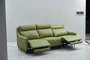 Cómodo Sofá Cama Reclinable de 3 Plazas de Cuero Genuino Moderno con Funciones de Masaje, Extensible y Refrigeración - Product Image 2