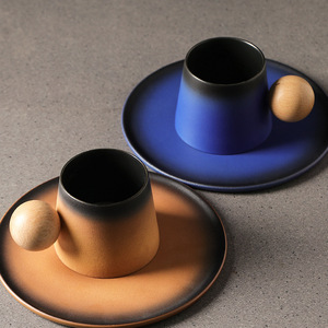 Tasse à café en céramique <span class=keywords><strong>dégradée</strong></span> de poterie brute de style japonais 200ml <span class=keywords><strong>boule</strong></span> de bois poignée lait tasses créatives cadeau souvenir - Product Image 6