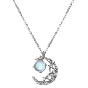 Sterling Silber Edelstein Anhänger Korean Moons tone Halskette für Frauen NS Schlüsselbein Kette Diamant Schmuck