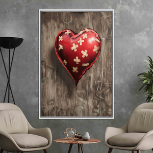 <b>Canvas</b> Print: Bandaged Red Heart, Street Art Style, Broken Heart Theme,WHITE <b>FRAMED</b> <b>CANVAS</b> - Product Image 3