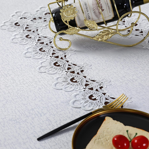 Stile europeo bianco minimalista ricamo floreale tovaglia 60x84 pollici ovale Top cavo per scopo decorativo - Product Image 4