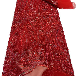 2024 nuovo tessuto ricamato alla moda con perline in pizzo e paillettes tessuto di pizzo francese abito da sposa abito da sposa in pizzo Ghana - Product Image 1