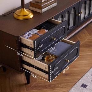 French Modern Solid Wood TV Stand, Sideboard with Glass Doors and <strong>Drawers</strong> for Living Room, Dining Room - Product Image 5