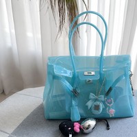 Sac fourre-tout transparent en PVC style coréen KIIKII pour femme, grande capacité, collection été 2026, style frais et doux, sans doublure
