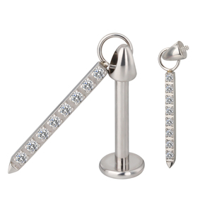 Factory Ready to Ship Body Piercing Labret Jewelry <b>Titanium</b> Spike With CZ Line Dangle 16G Internally Threaded Lip Ring Earring - Product Image 5