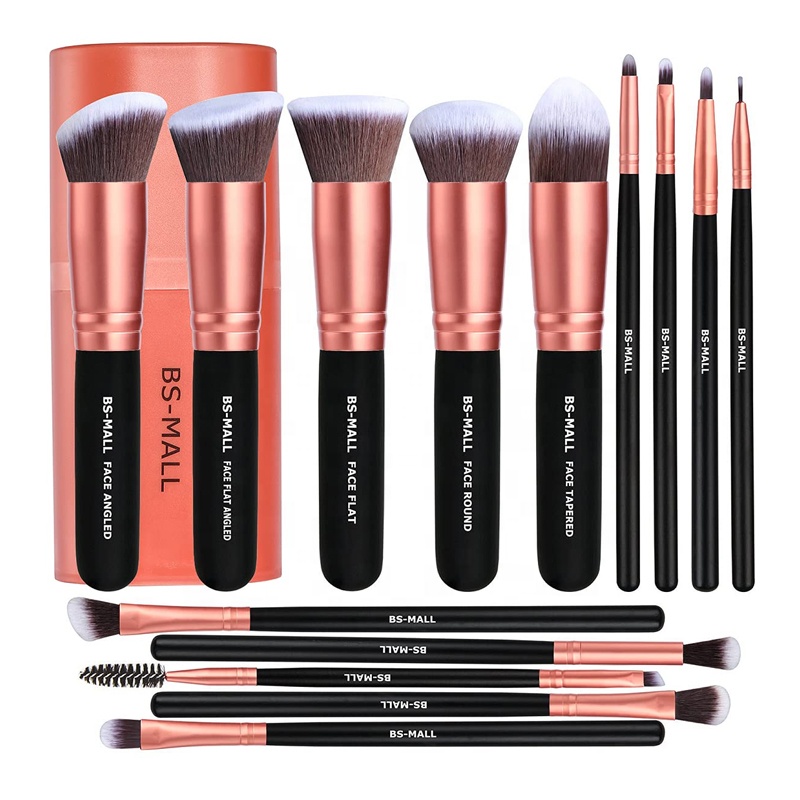BS-MALL-Rose Gold Synthetic Makeup Brushes Set, Private Label Make Up Brushes, amazon Best Seller, 14Pcs, 2022