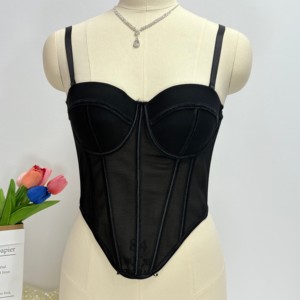 Sexy Party Club Femmes Corset Tops Fishbone Support Court Débardeurs Mince <span class=keywords><strong>Maille</strong></span> Voir Solide Respirant Casual Bustier Camisoles - Product Image 4