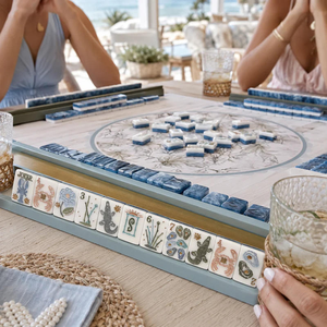 Jeu <span class=keywords><strong>de</strong></span> Mahjong américain à 2 couches Blue Ocean, avec tuiles en acrylique thème Cigogne, Huître, Crabe, Homard, Hippocampe, Abalone, Roseau, Pivoine, Marbre et thème côtier - Product Image 4