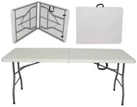 Table pliable HDPE blanche de 6 pieds, salle à manger extérieure portable et légère pour hôtels, parc, cour, extérieurs en métal et fer