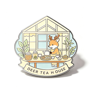 เข็มกลัดเคลือบลายบ้านร้านน้ำชาลายกวางน่ารัก รูปทรงบ้าน งานโลหะ สำหรับร้านขายของที่ระลึกและร้านกาแฟ - Product Image 4