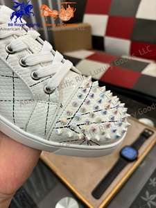 Men <b>White</b> Rivet Spike Printed Casual Sneakers Low Top <b>Lace</b> Up Leather Fashion Street Style Comfortable Non Slip Daily Walking Sh - Product Image 6
