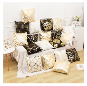 Housse de <span class=keywords><strong>coussin</strong></span> carrée en velours doux à motif géométrique, taie d'oreiller jetable imprimée en feuille d'<span class=keywords><strong>or</strong></span> pour canapé-lit - Product Image 1