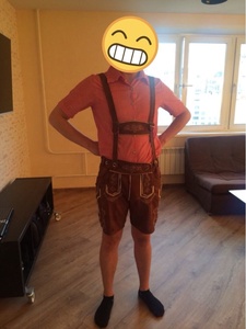 Costume allemand <span class=keywords><strong>Lederhosen</strong></span> marron authentique en faux daim de luxe Oktoberfest, tenue Ecoparty - Product Image 4