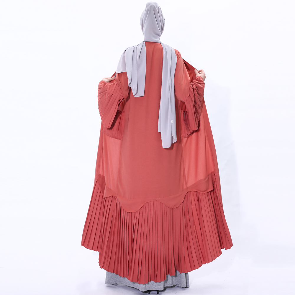 Muslim Women Abaya Dress Long Sleeve Robe Cardigan with belt Design Trumpet pleated Sleeve Lady Long Sleeve Maxi Dress 91225