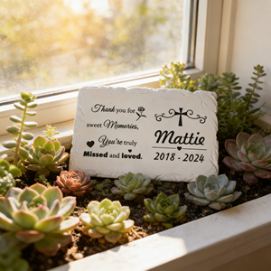 <span class=keywords><strong>Plaque</strong></span> commémorative personnalisée pour animaux de compagnie, souvenir gravé personnalisé, pierre en résine blanche avec motif de rose et de croix, cadeau de sympathie sincère - Product Image 4