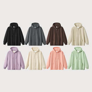 H5435 <b>Men</b> Clothing Custom High Quality Solid Color 430 Gsm Cotton Blends Fleece <b>Lined</b> Zip up <b>Hoodies</b> Unisex <b>Hoodies</b> - Product Image 2