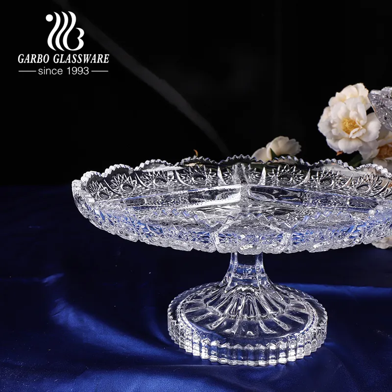 Lead free star Series Glass Dessert bowl footed glass plate fruit dish clear transparent clear hotel charger plate side dish