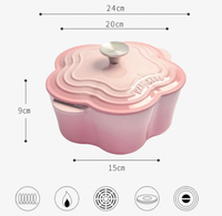 Marmite multifonctionnelle en fonte émaillée, design pétales, épaissie, pour ragoûts, usage domestique, antiadhésive, compatible lave-vaisselle, four et induction