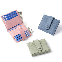 Dompet Kulit Lychee untuk Wanita, Tempat Kartu, Dompet Kulit Sapi, Dompet Pendek Resleting Kulit Asli Lucu untuk Wanita