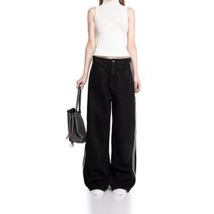 New Arrival Fashion High Quality Streetwear <b>Girls</b> <b>Jeans</b> With Side Strap Black Wash Women Baggy <b>Jeans</b> - Product Image 6