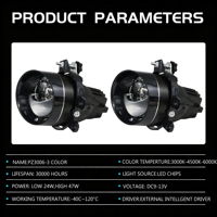 Nouvel ensemble de phares de voiture 12V à LED tricolores à double projection directe, feux antibrouillard et feux de route, étanche IP68