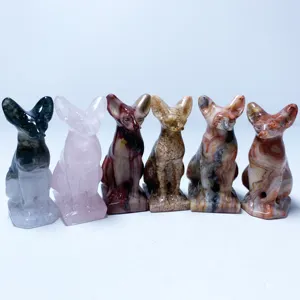 Newest Excellent Crystal Carving Hairless Cat Wholesale Natural Crystal Quartz High Quality Gemstone Animal Natural Stone Crafts