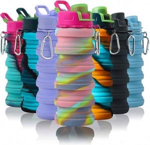 Collapsible Water Bottles Silicone Foldable Travel Water Bottle Collapsible Sports <b>Cup</b> Water Bottle with Carabiner - Product Image 2