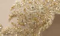 Dentelle de tulle florale faite à la main, luxueuse, dorée, perlée, brodée de sequins et de diamants, brillante couleur champagne, pour mariage nuptial