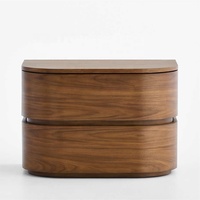 Table de Chevet Moderne de Luxe 28 pouces en Noyer, Forme Pilule, Deux Tiroirs à Ouverture par Poussée, pour Projets Hôteliers et Villas, Fabricant OEM/ODM