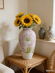 Vase à fleurs violet et blanc de style rustique, un motif d'accentuation charmant pour la décoration de style ferme. - Product Image 4
