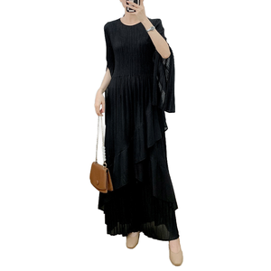 Nouvelles robes décontractées Miyake longues plissées pour femmes élégantes et solides robes pour dames de taille libre pour les vacances style doux - Product Image 4