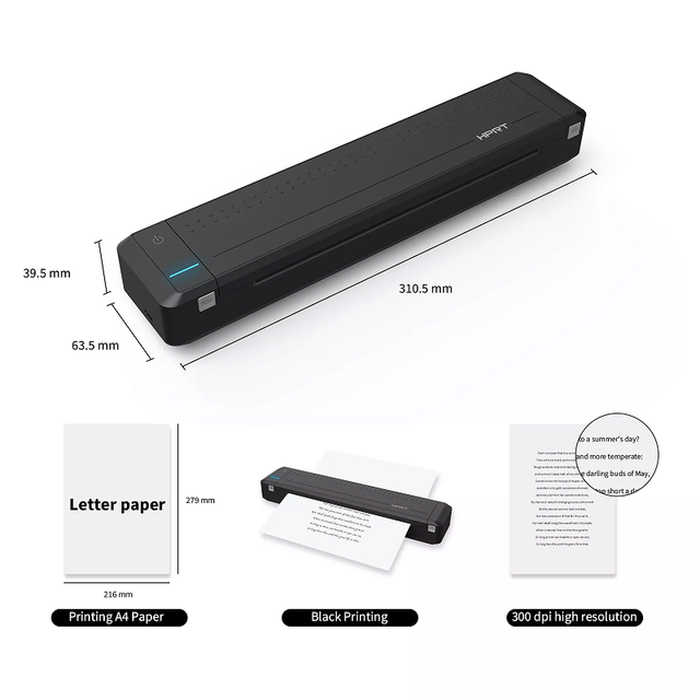 MT800 300dpi Mini Thermal Portable Printer A4 Paper Size Thermal Transfer Printer in Stock for Interface 1-Year Warranty