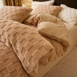 Chunky ấm taffia sữa lông cừu 4Pcs tấm ga trải giường Bộ <span class=keywords><strong>Comforter</strong></span> Cover Quilt ấm cúng dày Trải Giường tấm phẳng thiết lập cho mùa đông - Product Image 3