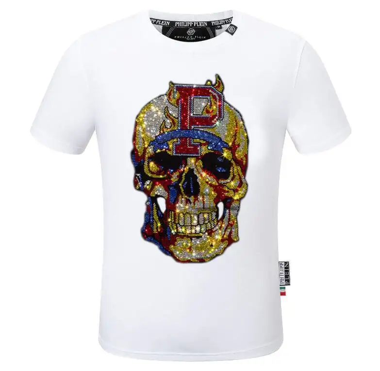 Luxo Rhinestone PLEIN Moda Homens Hip Hop T-shirt Casual Alta qualidade Novos tees