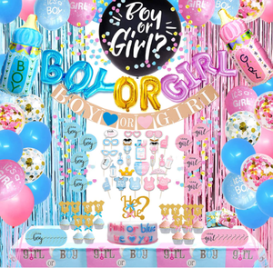 Fiesta de revelación de género colgante niño o niña confeti globo de papel de aluminio globos banderas cortina colgante accesorios de fotografía faja pastel toppers Decoración - Product Image 2