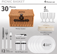 Panier de pique-nique tressé JY en saule, petit panier avec table intégrée pour 4 personnes, avec glacière intégrée