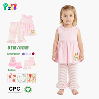 Puresun Prix de gros Pantalons à rayures imprimées 100% coton Retour à l'école Ensembles de vêtements personnalisés avec appliques pour filles 6-12 ans Enfants