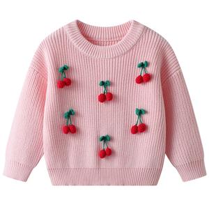 Pulls pour bébés en gros, pulls pour filles, joli <span class=keywords><strong>pull</strong></span> à cerises pour filles, <span class=keywords><strong>pull</strong></span> en coton tricoté multicolore pour filles, col rond - Product Image 3