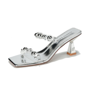Women's Heeled Sandals Mid Heel Chunky Heel Open Toe Transparent Bead Decorated <b>Back</b> Strap Solid Pattern Elegant Fashion Trend - Product Image 5