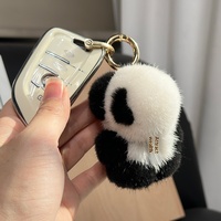 Mignon petit panda en fourrure de vison, peluche douce, porte-clés léger pour voiture, pendentif, jouet, breloque de sac, cadeau d'anniversaire pour fille