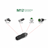 Connecteur DIN M12 mâle droit 3/4 broches M12-M04T, adaptateur étanche IP40, contacts en cuivre, 60V 5A, pour connexions industrielles de câbles d'alimentation