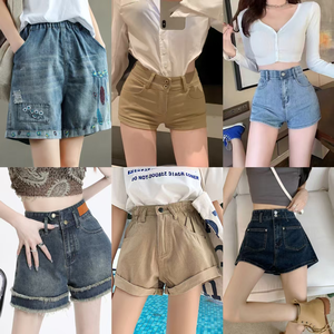 Nouvelle collection Printemps-Été : Short en jean tendance pour femme, version coréenne, coupe ample amincissante, patchwork, dentelle, jambe large et franges - Product Image 5