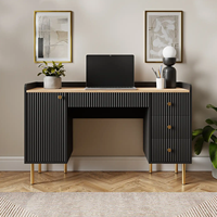 Escritorio de Computadora Moderno Convertible de MDF Negro con Cajones de Almacenamiento, Diseño Ecológico, Funciones que Ahorran Espacio, Patas de Metal para Oficina en Casa