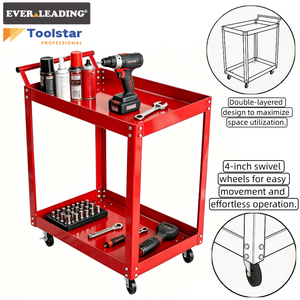 Chariot à outils en acier à 2 étagères avec poignée latérale, chariot d'atelier robuste à quatre roues avec roulettes de 4 pouces pour la réparation automobile et le <span class=keywords><strong>garage</strong></span> OEM - Product Image 1