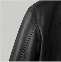 Veste courte en cuir brodée de papillons cachés, en peau de mouton douce, à revers, coupe ample, épaules tombantes, ourlet froncé, pour le quotidien